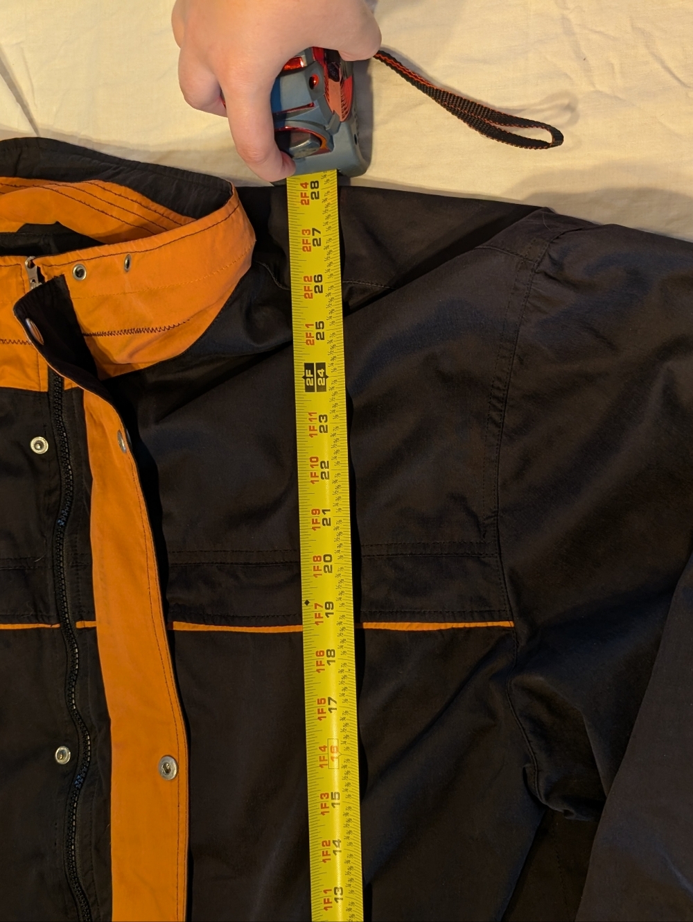 2/40$ Vintage Black Windbreaker Jacket with Orange Accents - Picture 4 of 7